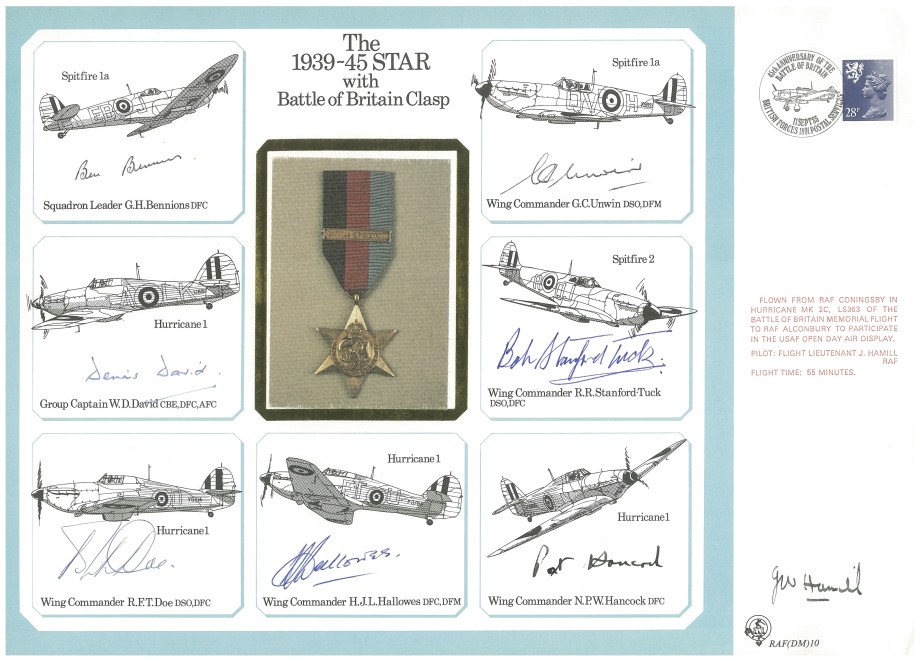 The 1939 - 1945 Star with Battle of Britain Clasp. Large signed cover
