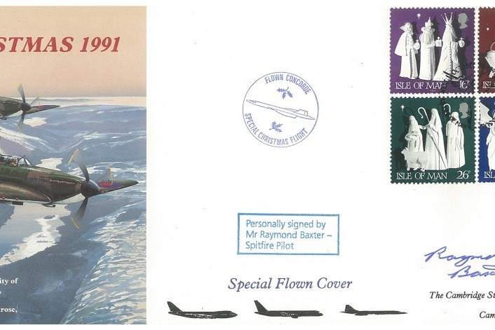 Christmas 1991 Cover Signed By The Broadcster And Spitfire Pilot Raymond Baxter