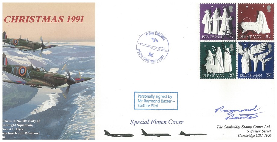 Christmas 1991 Cover Signed By The Broadcster And Spitfire Pilot Raymond Baxter