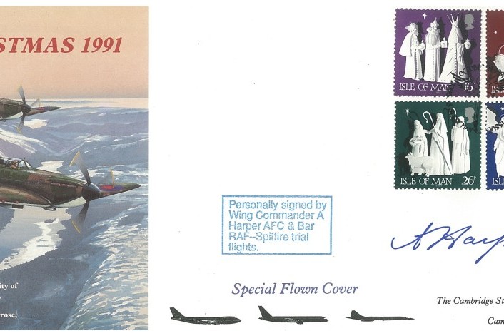 Christmas 1991 Cover Signed By A Harper Who Was A Trial Pilot For The Spitfire