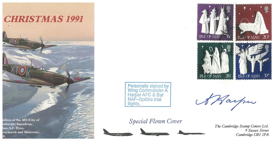 Christmas 1991 Cover Signed By A Harper Who Was A Trial Pilot For The Spitfire