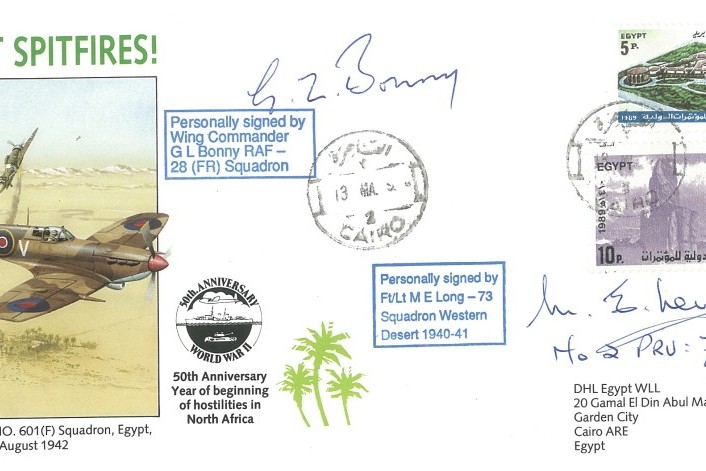 Desert Spitfires Cover Signed By G L Bonny Of 28 Squadron And M E Long Of 73 Squadron