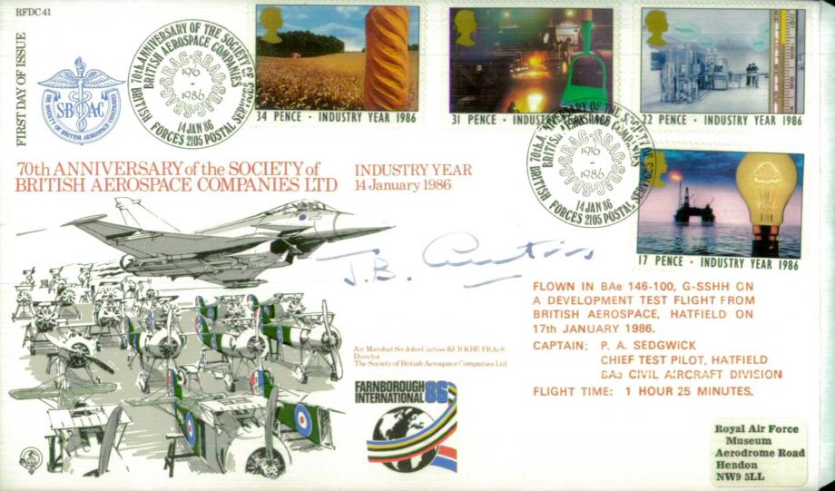70th Anniversary of British Aerospace Companies FDC Signed by A M Sir John Curtiss - Dir of BAC Ltd