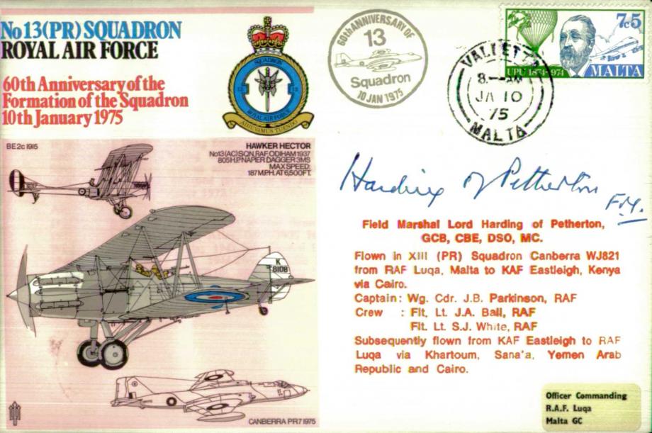 No 13(PR) Squadron cover Signed by Field Marshall Lord Harding of Petherton