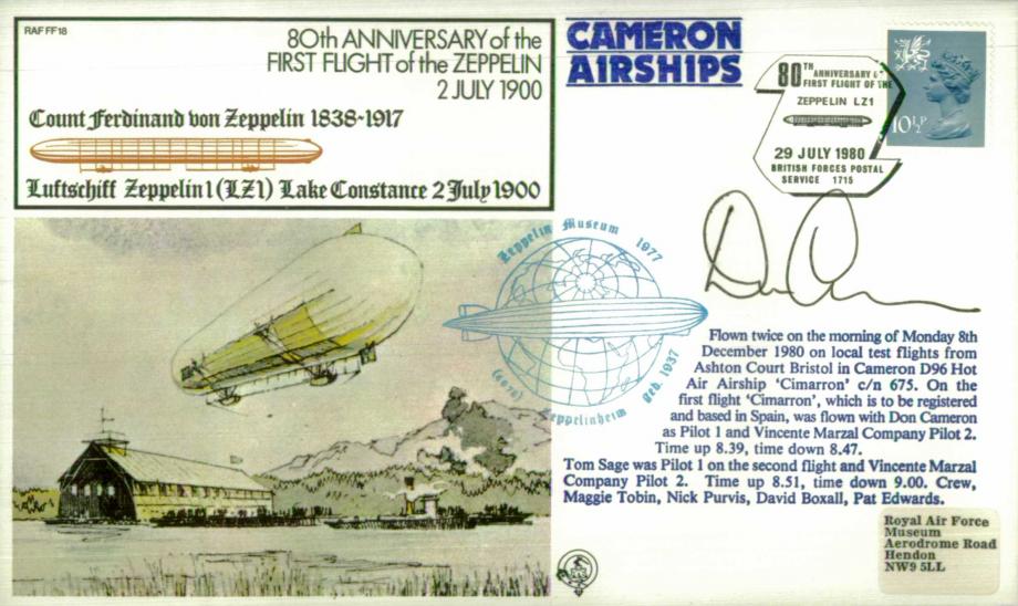 First Zeppelin flight cover Sgd Pilot