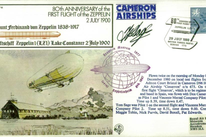 First Zeppelin flight cover Sgd Pilot