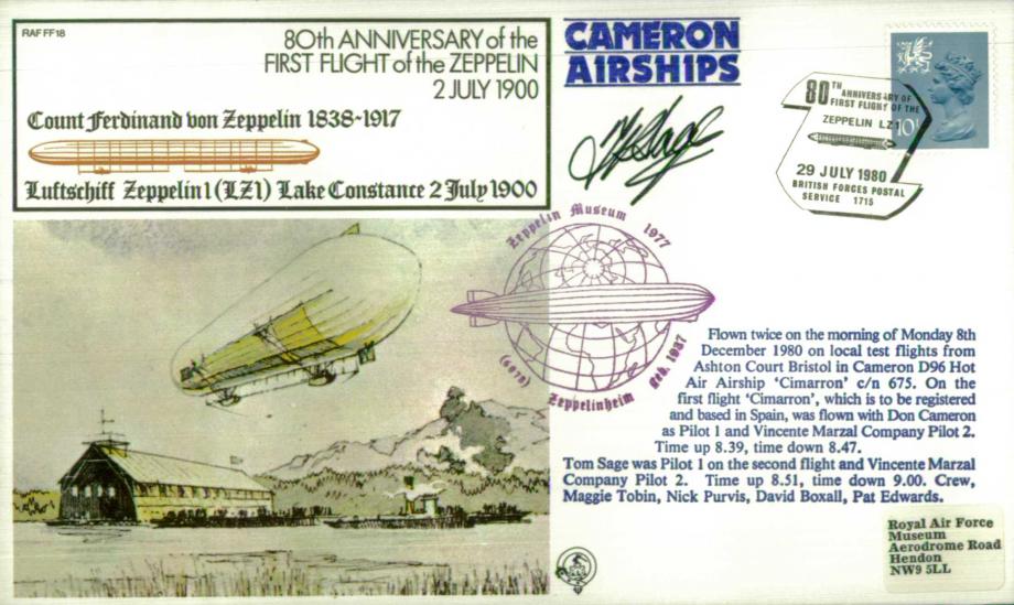 First Zeppelin flight cover Sgd Pilot