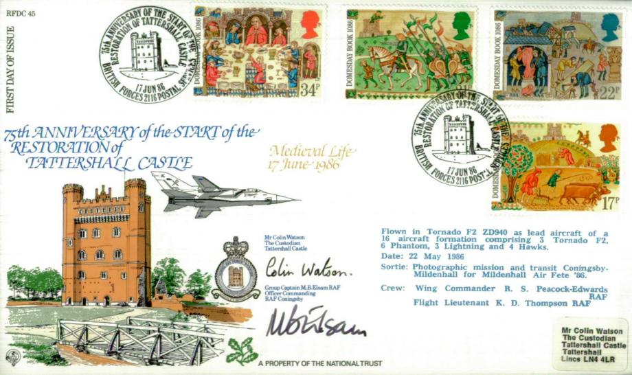 Medieval Life 17th June 1986 FDC Signed by C Watson  and M B Elsam-OC RAF Coningsby