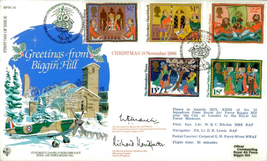 Christmas 1986 - Greetings from Biggin Hill FDC Signed by Rev Eric Mantle and Rev Richard Hanforth