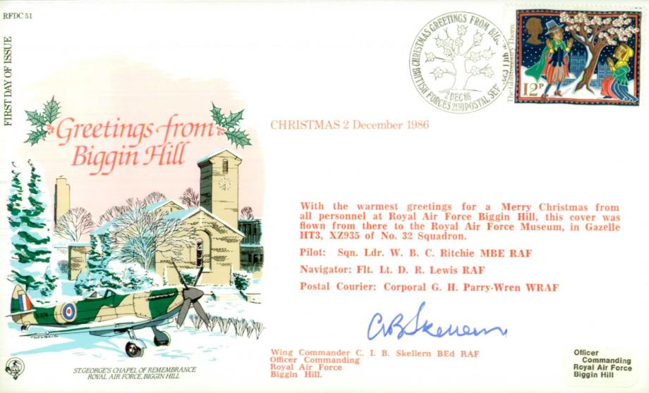 Christmas 1986 - Greetings from Biggin Hill FDC Signed by W C Skellern OC RAF Biggin Hill