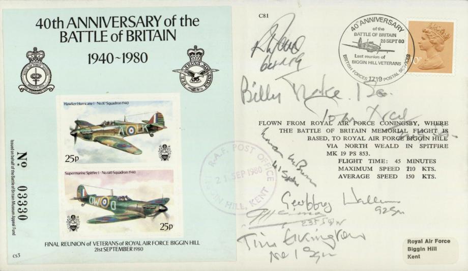 Battle Of Britain 40th Anniversary 1980 Cover Signed 10 WW2 Pilots