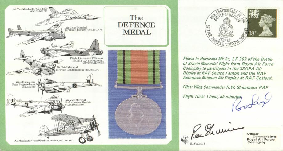 Defence Medal cover Signed Rod Learoyd VC and pilot