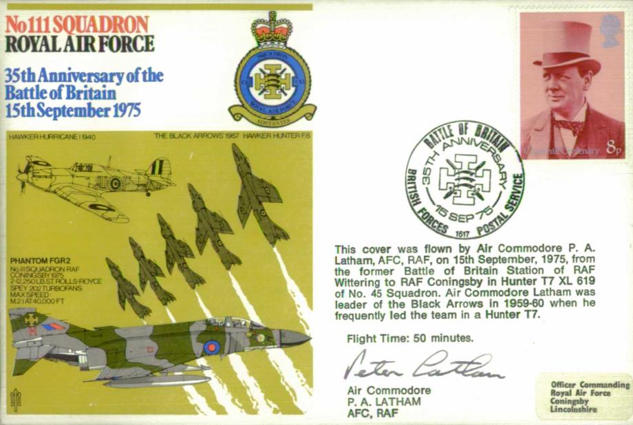 No 111 Squadron cover Signed by  P A Latham who commanded 111 Squadron