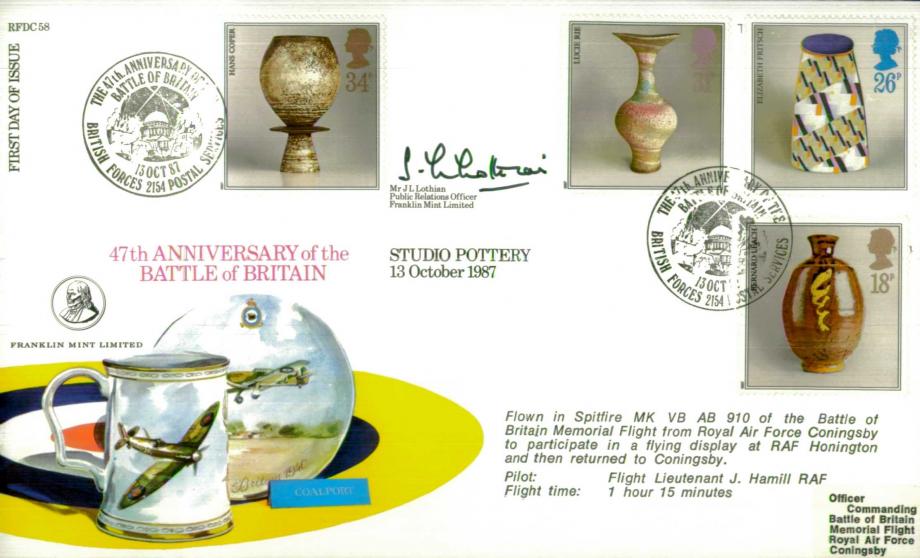 47th Anniversary of The Battle of Britain FDC Signed by J L Lothian - PRO of Franklin Mint