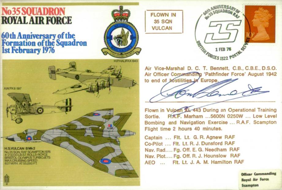 No 35 Squadron cover Signed by AVM D.C.T Bennett - AOC Pathfinder Force in August 1942