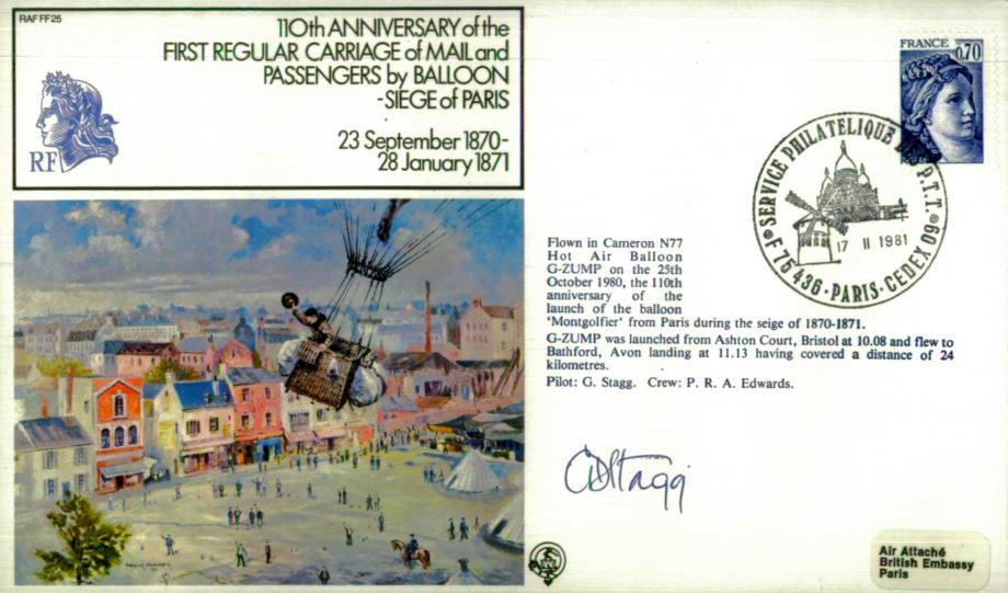 First carriage of mail & passengers by balloon cover