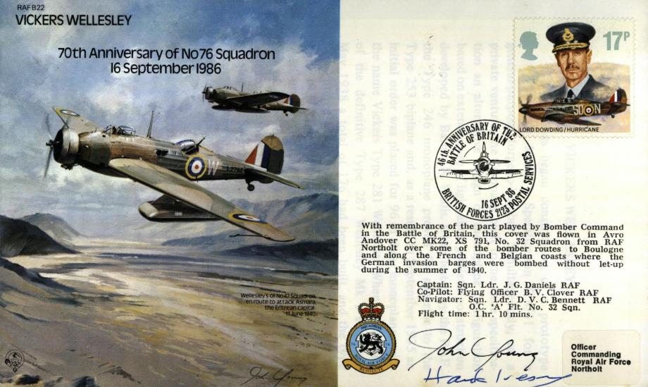 Vickers Wellesley cover 76 Squadron Signed John Young