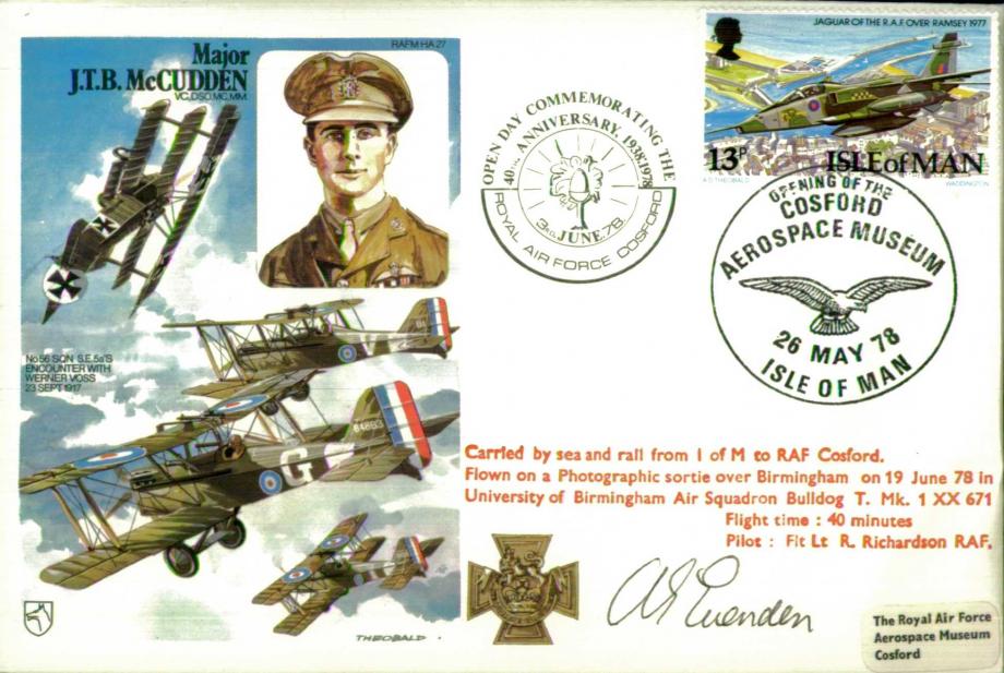 Major J.T.B McCudden VC cover Sgd Bart Evenden