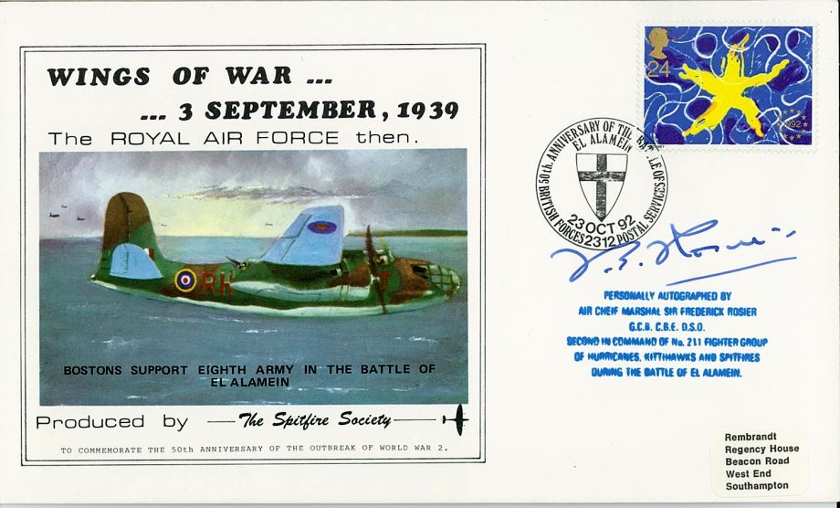 Battle Of Britain Cover Signed Sir F E Rosier