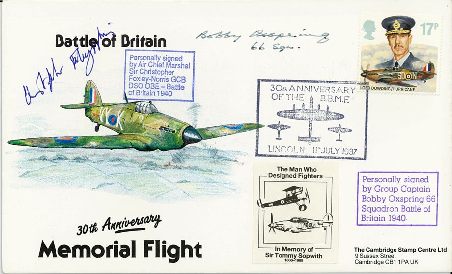 Battle Of Britain Cover Signed BoB Pilots C Foxley-Norris And Bobby Oxspring