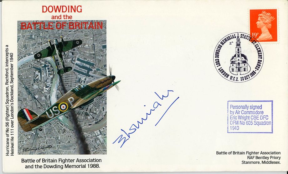 Battle of Britain Dowding Cover Signed Eric Wright A BoB Pilot