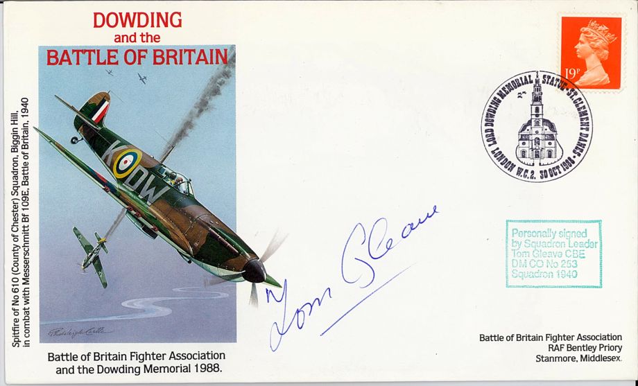 Battle Of Britain Cover Signed Tom Gleave A BoB Pilot