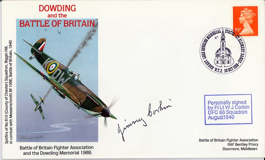 Battle Of Britain Cover Signed W J Corbin A BoB Pilot