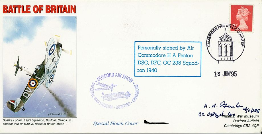 Battle of Britain Cover Signed BoB Pilot H A Fenton