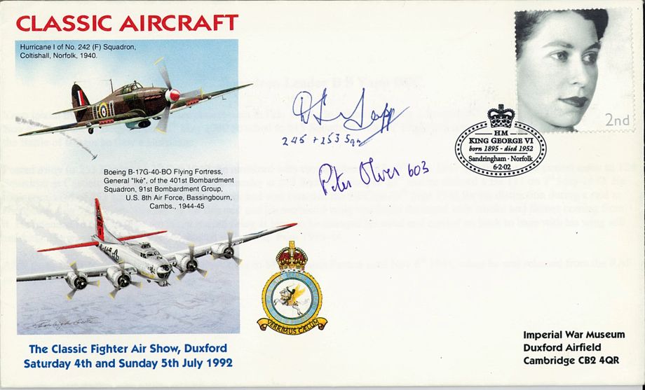 Battle Of Britain Cover Signed BoB Pilots P Olver And D S Yapp