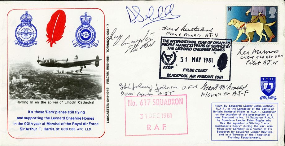 Dambuster Cover Signed 5 Dambusters Munro Grayston Sutherland Johnson McDonald