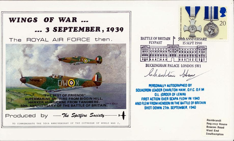 Battle Of Britain Cover Signed Sq L Charlton Haw