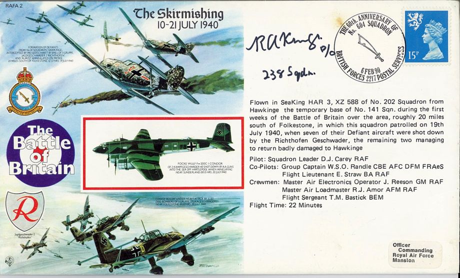 The Skirmishing 10-21 July 1940 Cover Signed The BoB Pilot R A Kings