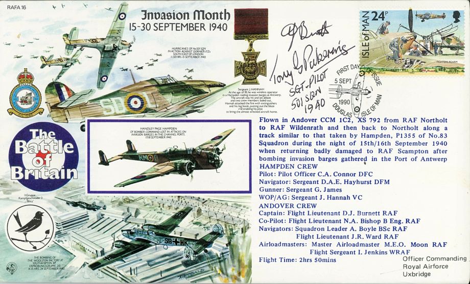 Invasion Month - 15 to 30 September 1940 Cover Signed Tony Pickering 32 Squadron