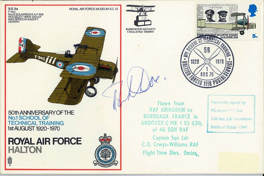 RAF Halton Cover Signed R F T Doe BoB