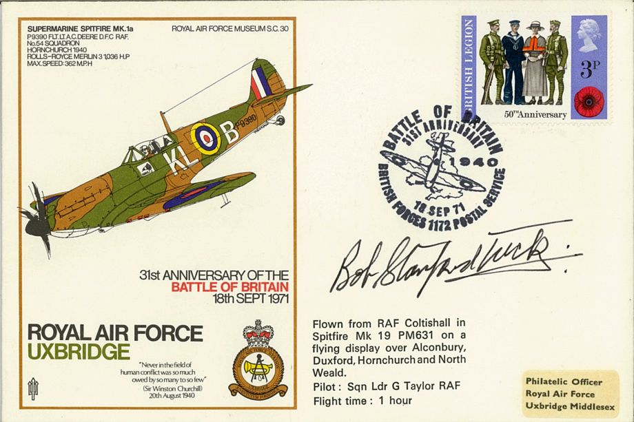 RAF Uxbridge Cover Signed Bob Stanford-Tuck