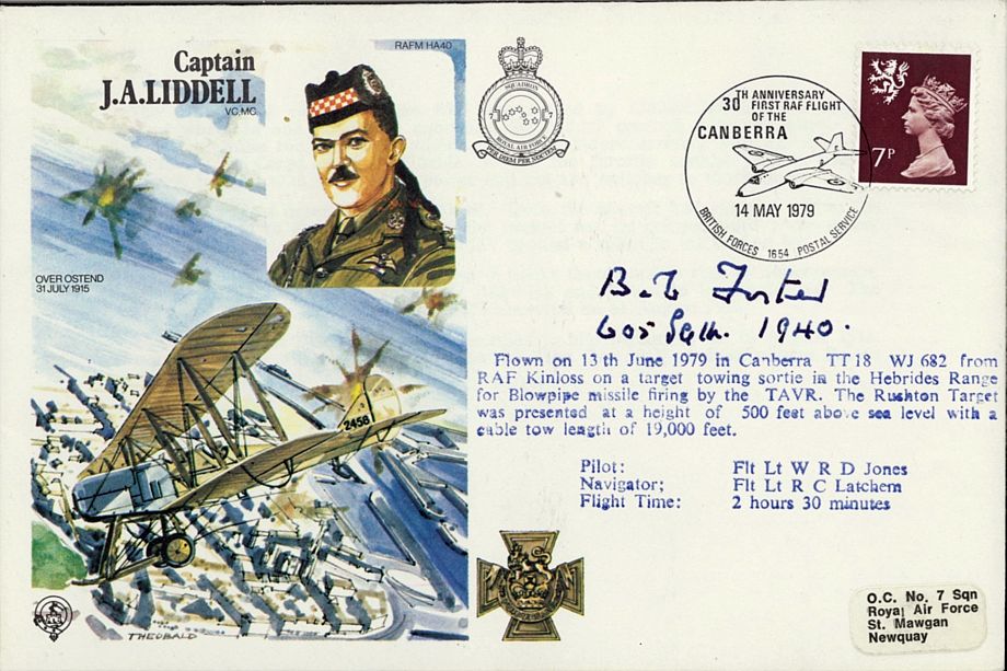 Capt J.A Liddell VC cover Signed the BoB Pilot Bob Foster
