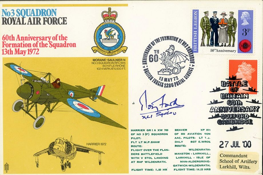 3 Squadron Cover Signed R C Ford A BoB Pilot With 41 Squadron