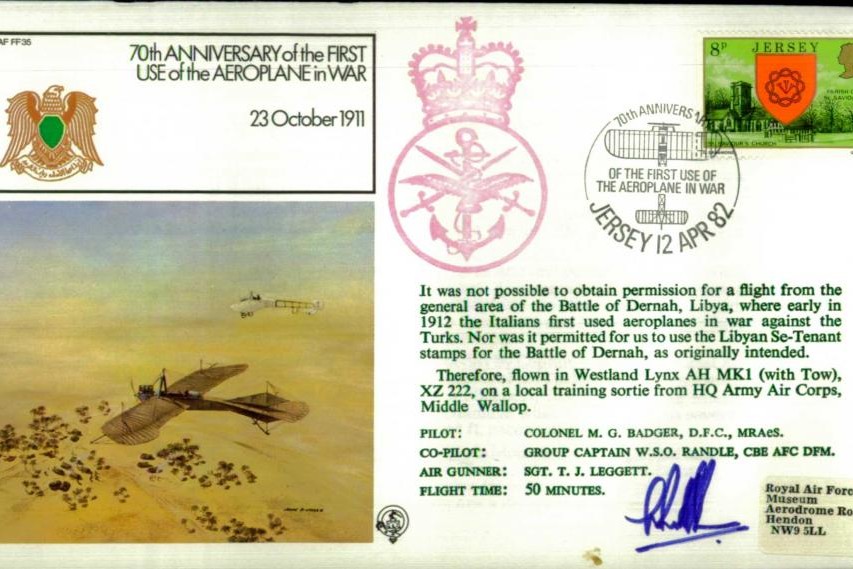 First use of an aeroplane in war cover Sgd Randle