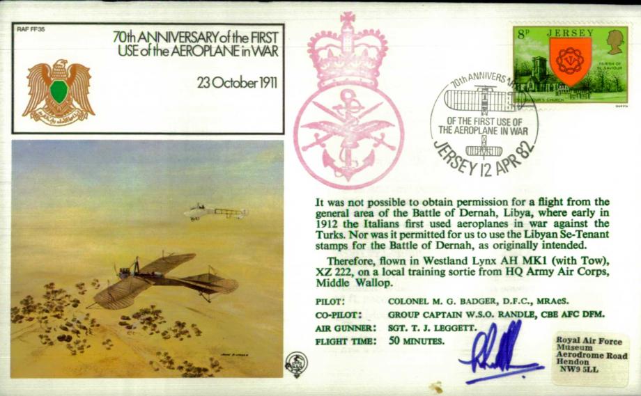 First use of an aeroplane in war cover Sgd Randle