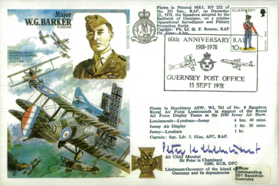 Major W.G Barker VC cover Sgd Sir Peter le Cheminant