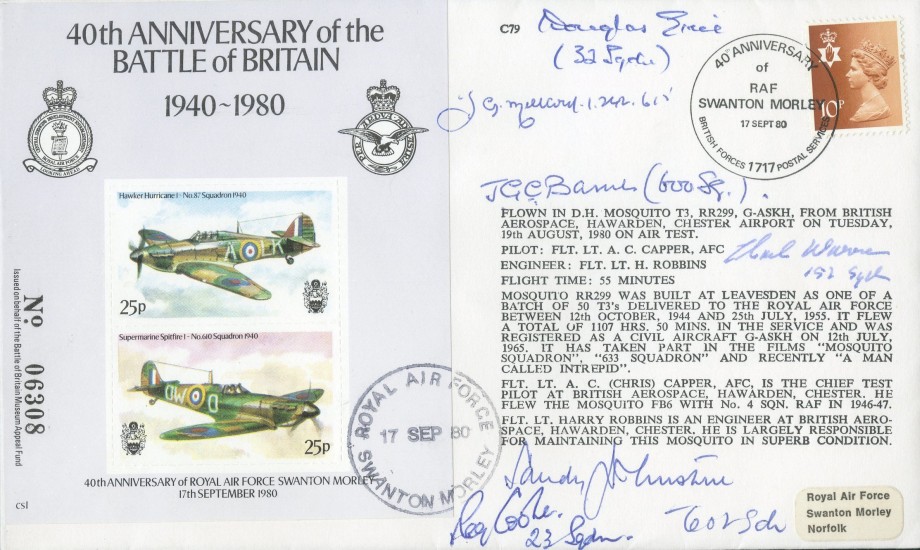 Battle Of Britain Cover Signed By 6 BoB Pilots