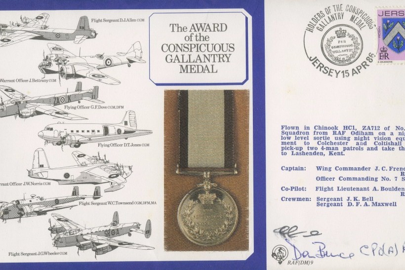 Conspicuous Gallantry Medal cover Signed Don Bunce and pilot