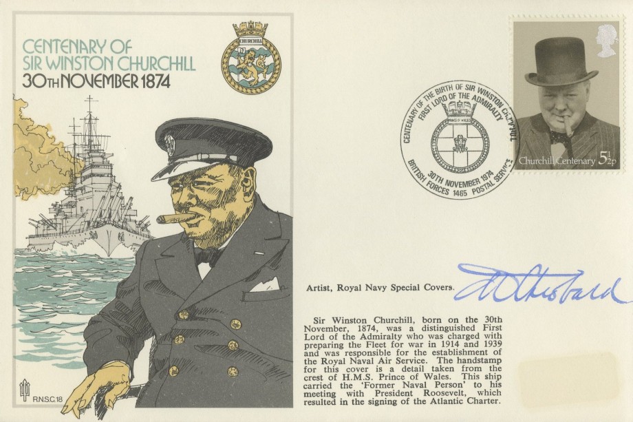 Sir Winston Churchill cover Signed by the Royal Navy artist