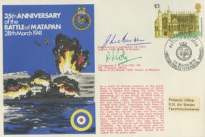 Battle of Matapan cover Signed by Rear Admiral J Lee-Barber the Captain of HMS Griffin at Matapan and Commander P F Cole the Officer of the Watch on HMS Valiant at Matapan