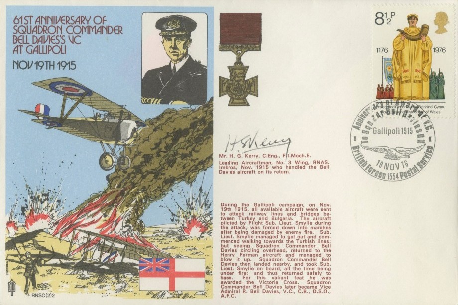 Sqn Commander Bell Davies VC at Gallipoli cover Sgd Leading Aircraftman of  RNAS 1915 Mr H G Kerry