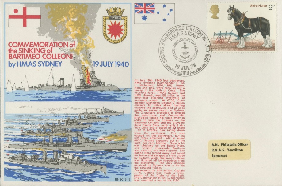 Sinking of Bartimeo Colleoni by HMS Sydney cover