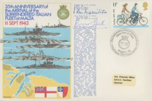Surrendered Italian Fleet at Malta Signed by Admiral Sir J G Hamilton the Gunnery Officer on HMS Warspite and Rear Admiral R M Dick Chief of Staff to C-in-C Med