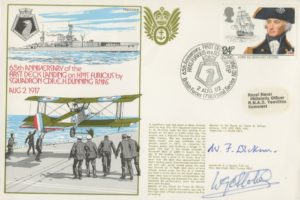 First Deck Landing on HMS Furious cover Signed by MRAF Sir William Dickson who was a Flight Sub Lt in the RNAS in 1917 and Captain W G C Stokes who was a pilot with Flight 465 on HMS Furious in 1932