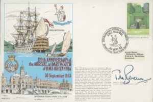 Arrival at Dartmouth of HMS Britannia cover Sgd by Captain T M Bevan in command BRNC Dartmouth