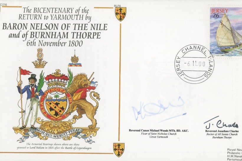 Return to Yarmouth by Baron Nelson cover Signed by Rev Canon Michael Woods the Vicar of Saint Nicholas Church Great Yarmouth and Reverend Jonathan Charles the Rector of All Saints Church Burnham Thorpe